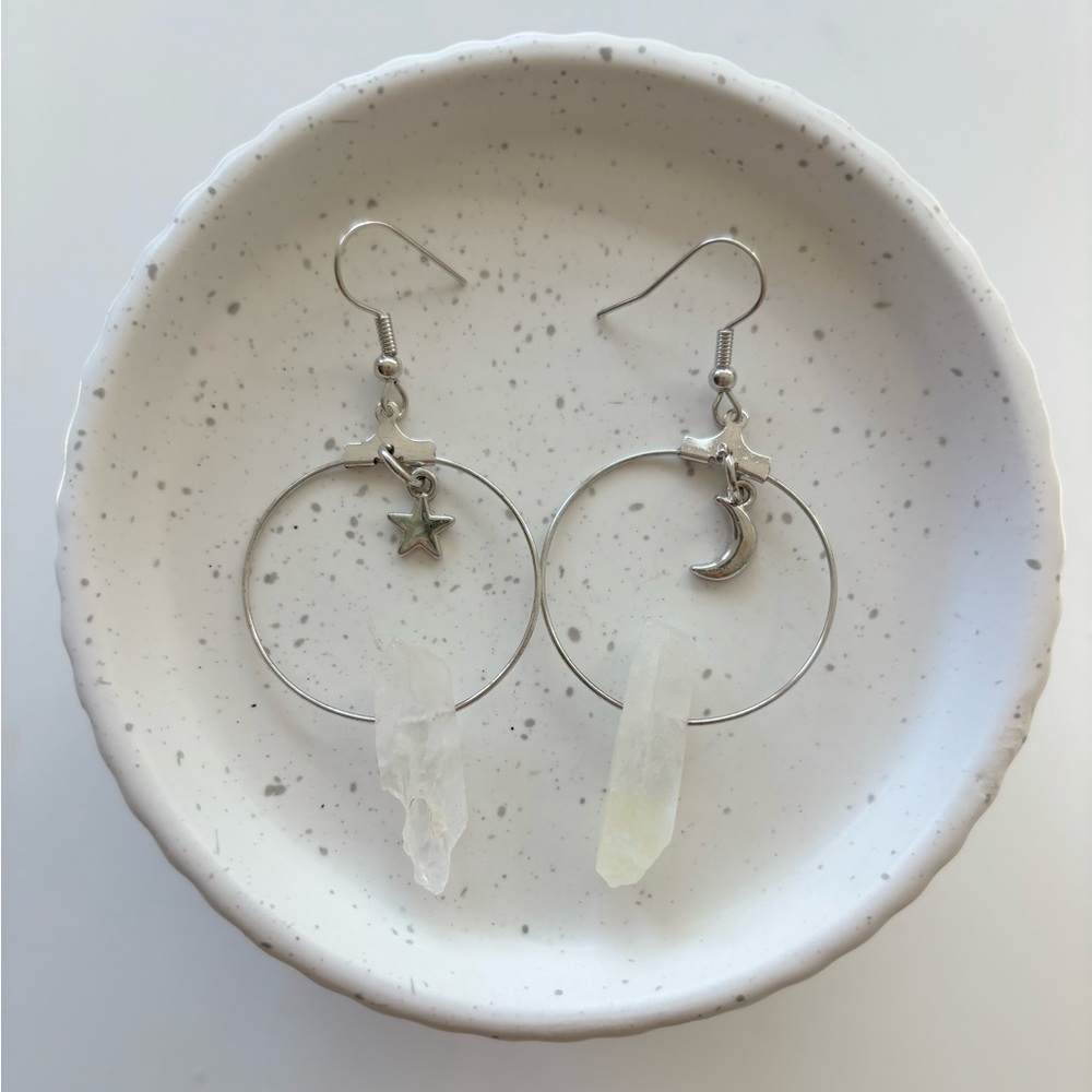 Silver Hoop Earrings with Crystal Pendants